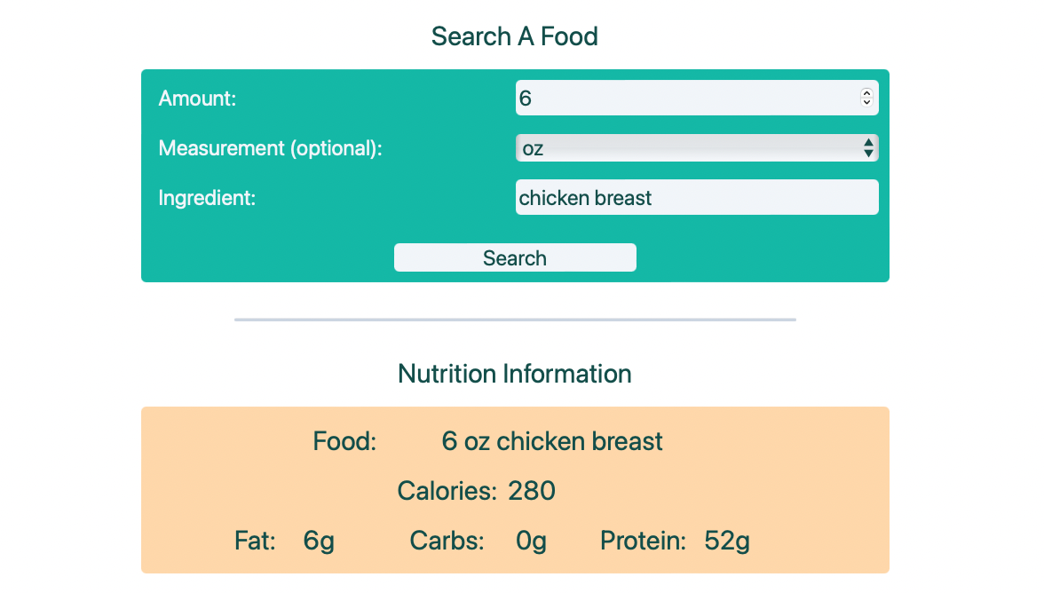 Python fitness food search